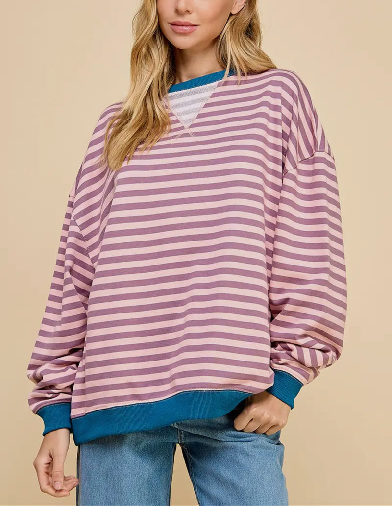 Rib Detail Oversized Striped Sweater